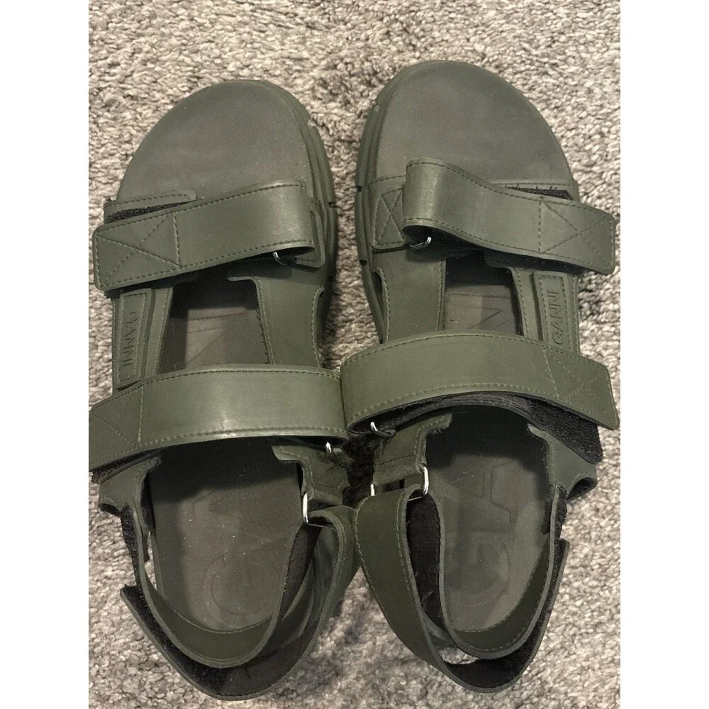 GANNI Recycled Rubber‎ Sandals in Khaki Green Size 40 US 10